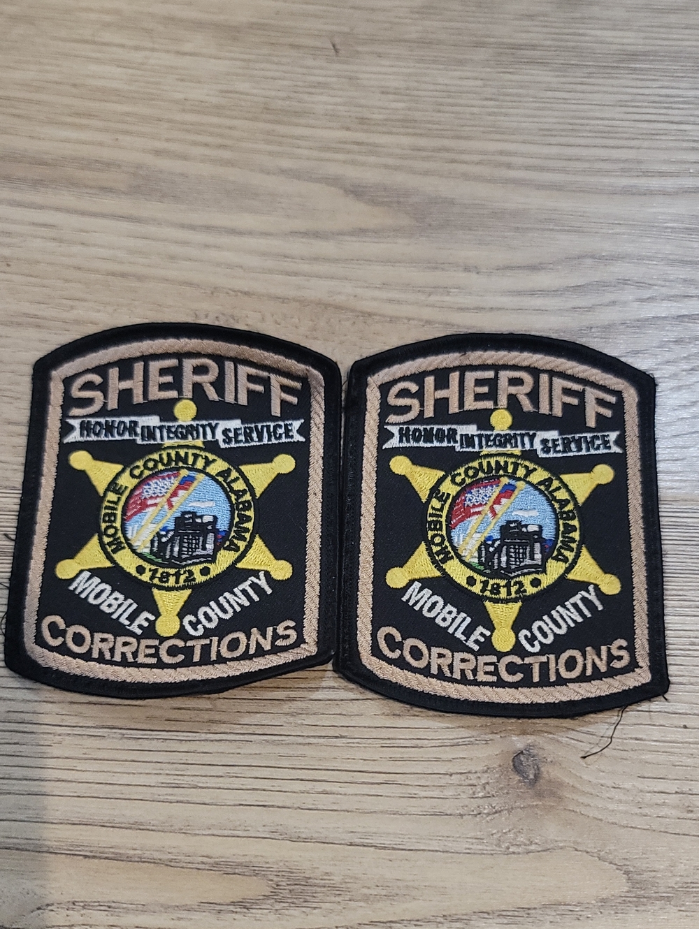 Mobile County Corrections Sheriff Patch Pair - Black & Tan Lot of 2